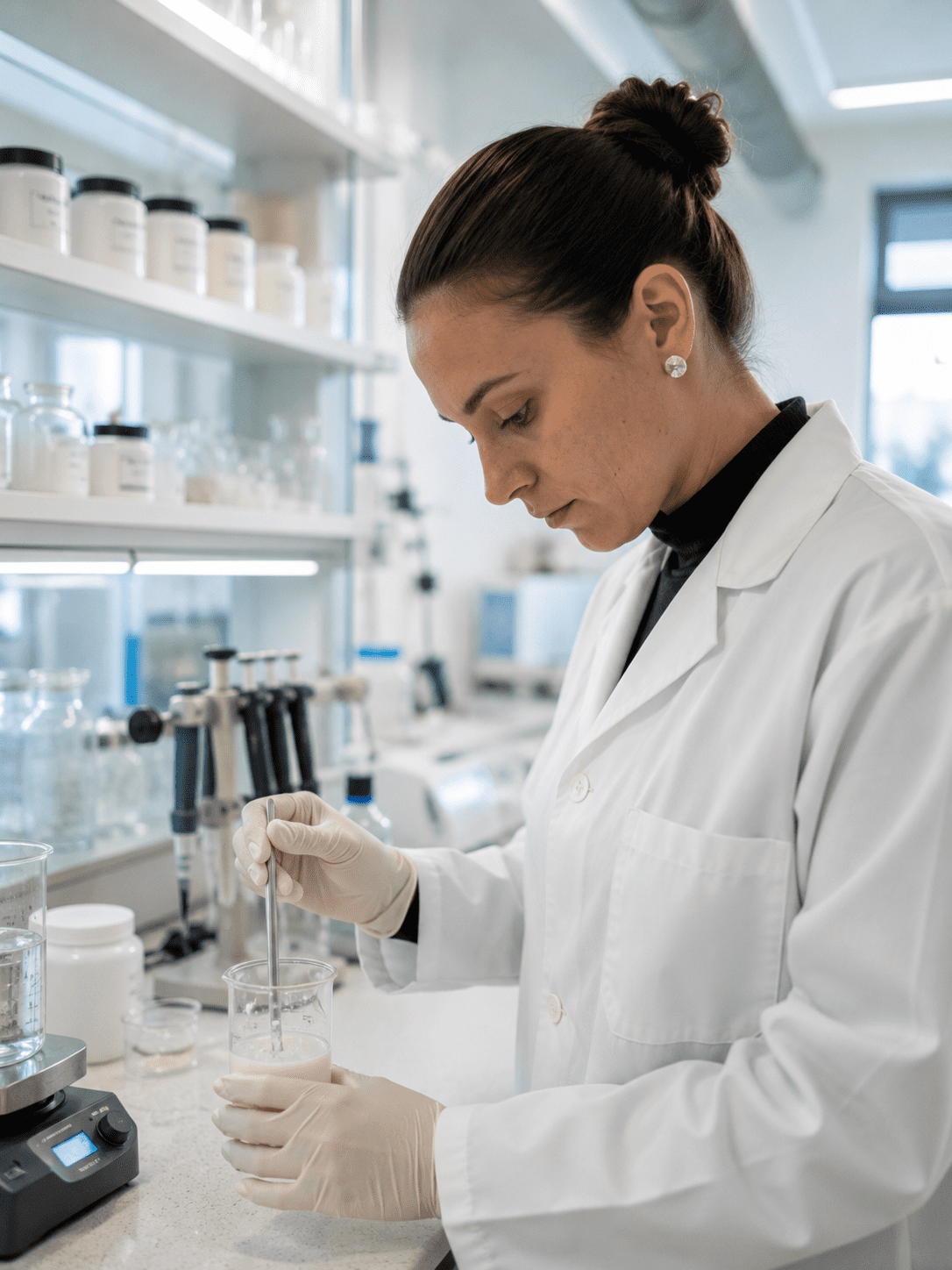 Laboratorio cosmetico Masder durante la fase di formulazione prodotto