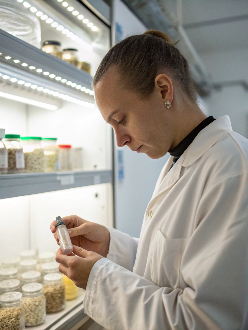 Tecnico di laboratorio che analizza campioni cosmetici biologici