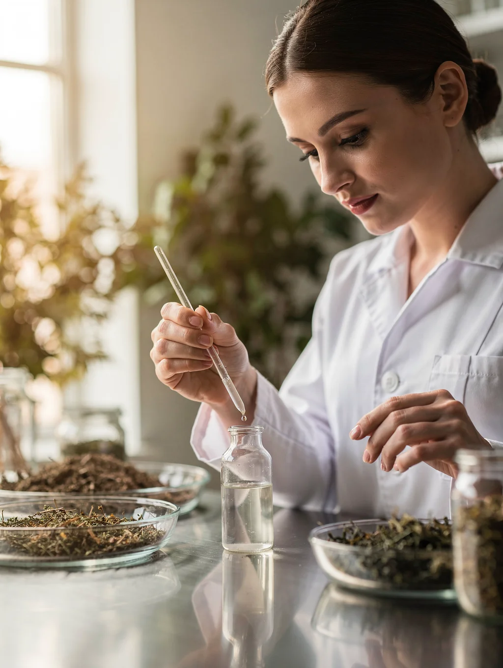 Scientist working in a modern cosmetics laboratory